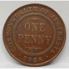 AUSTRALIA 1928 .  ONE 1 PENNY . VARIETY . BROKEN 8
